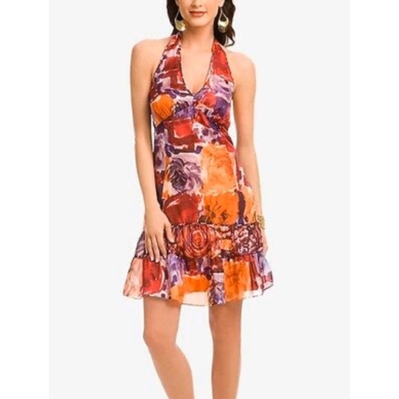 Marciano Dresses & Skirts - Marciano MAREL Silk Ruffle Hem Halter Dress XS